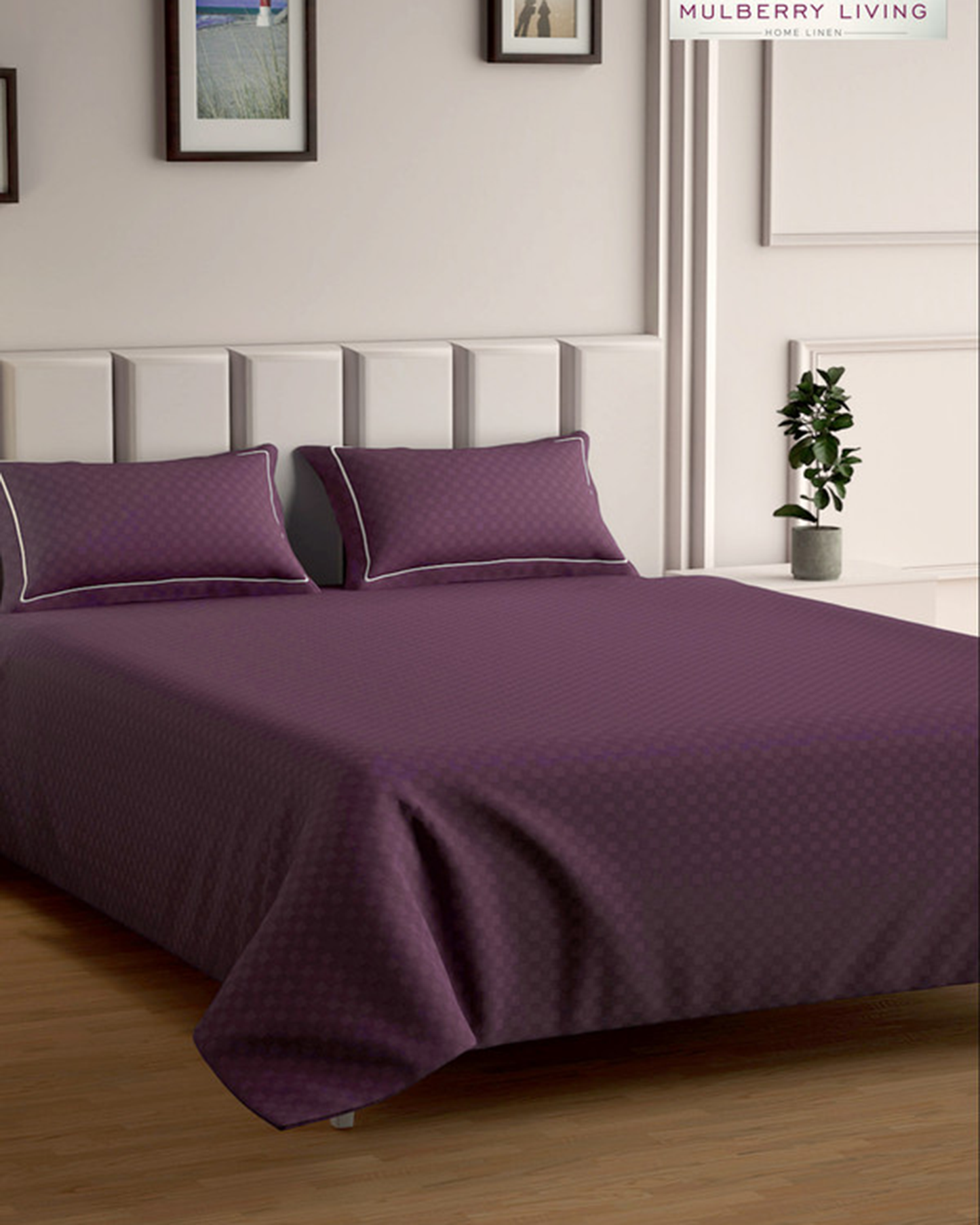 Mulberry Living Cotton Queen Fitted 300TC Urban Grid White