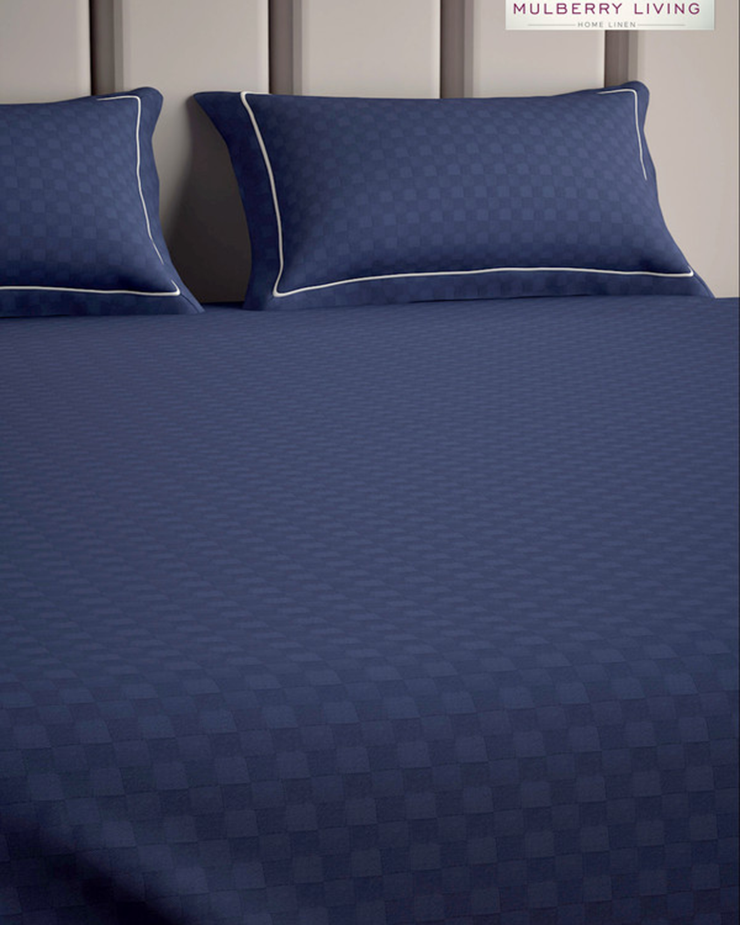 Mulberry Living Cotton Queen Fitted 300TC Urban Grid White