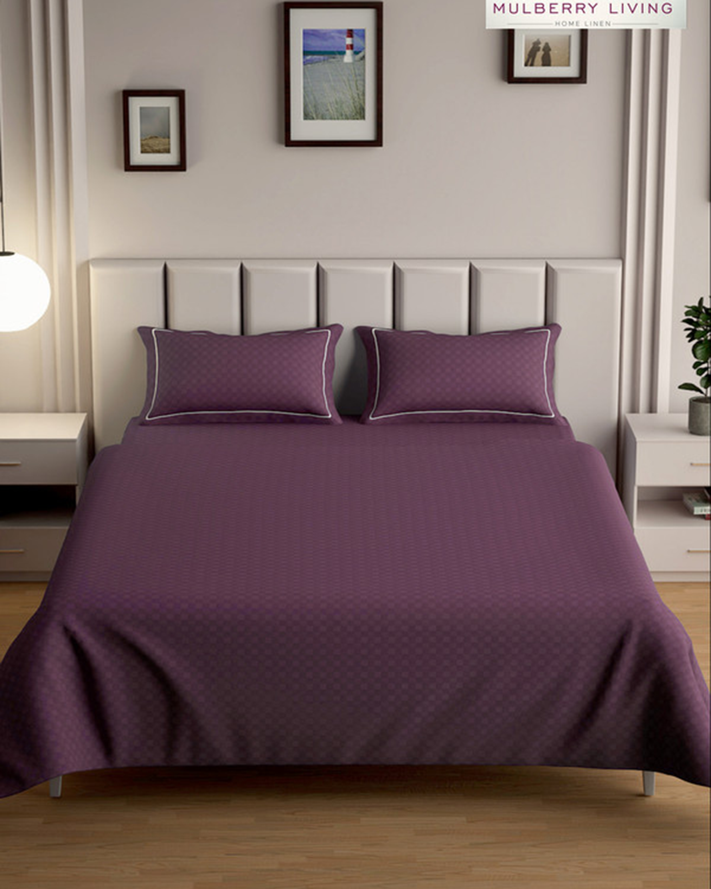 Mulberry Living Cotton Queen Fitted 300TC Urban Grid White