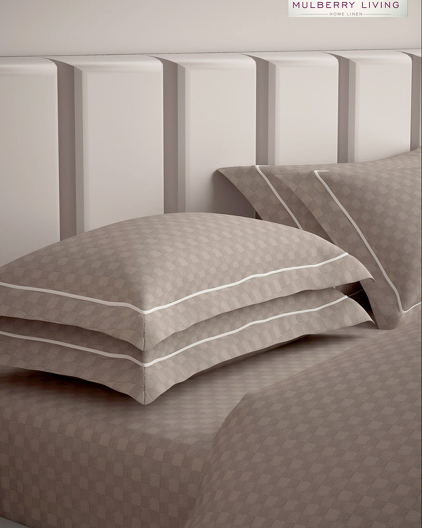 Mulberry Living Cotton Queen Fitted 300TC Urban Grid White