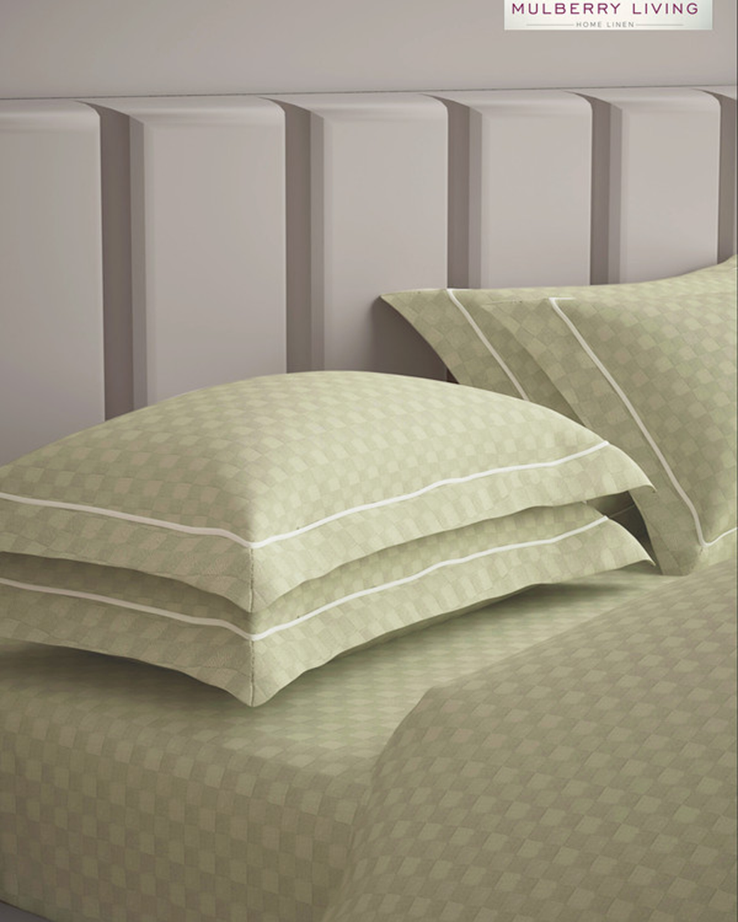 Mulberry Living Cotton Queen Fitted 300TC Urban Grid White