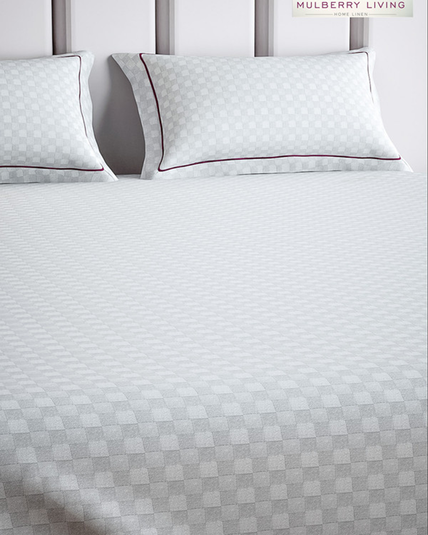 Mulberry Living Cotton Queen Fitted 300TC Urban Grid White