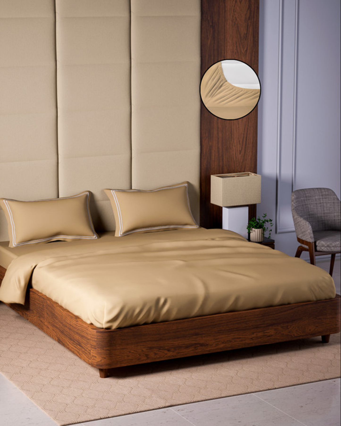 Mulberry Living Cotton King Fitted 500TC Opulent Hue Fawn
