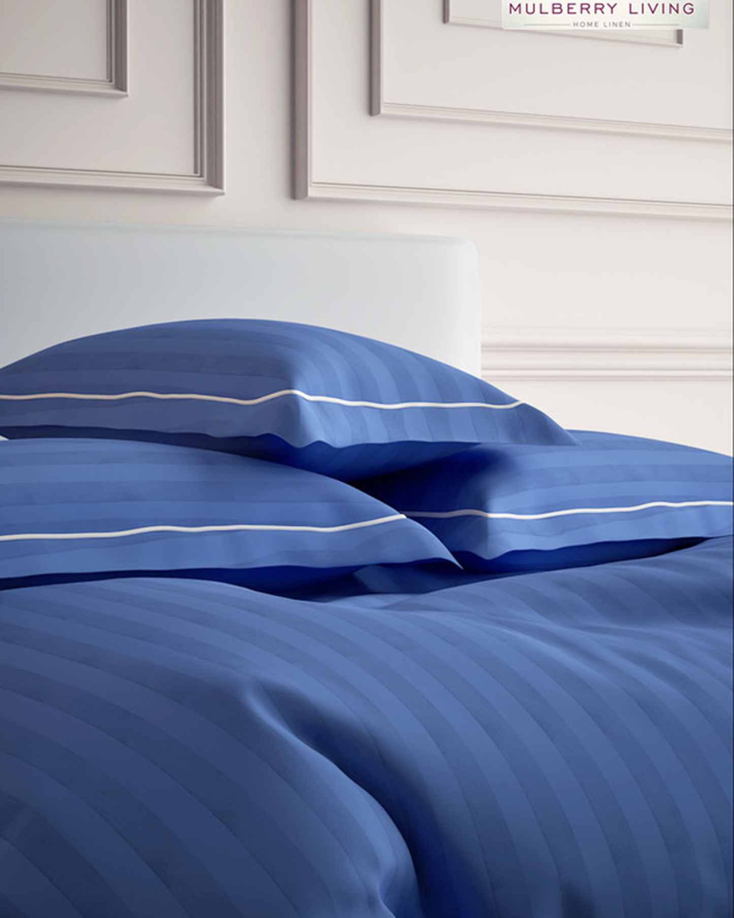 Mulberry Living Cotton Pillow Covers Set 2Pc 300TC Elysian Stripes Mediterranean Blue