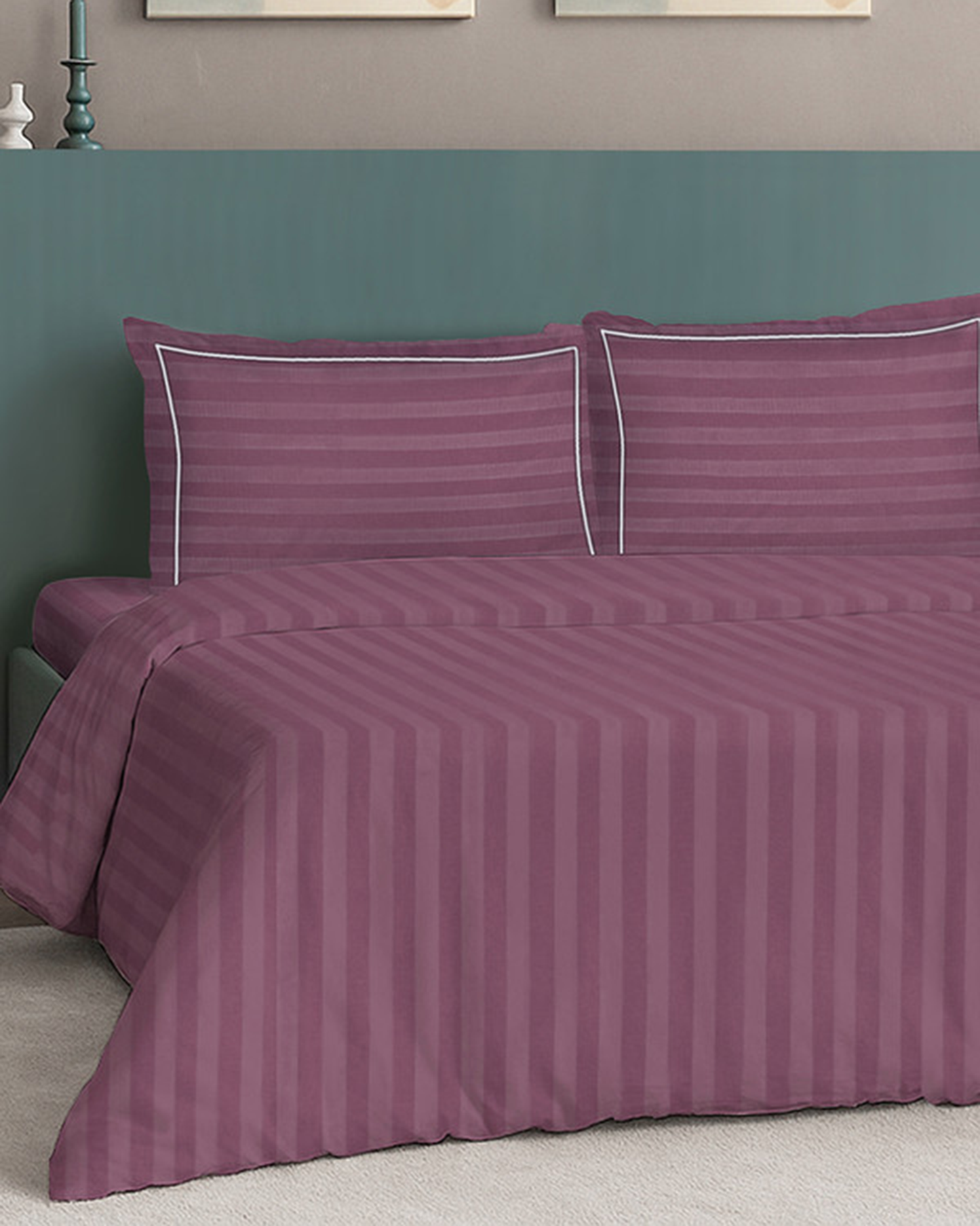 Mulberry Living Cotton King Duvet 300TC Elysian Stripes Cameo Rose