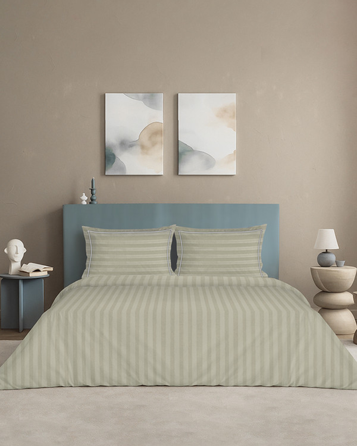 Mulberry Living Cotton King Duvet 300TC Elysian Stripes Cameo Rose