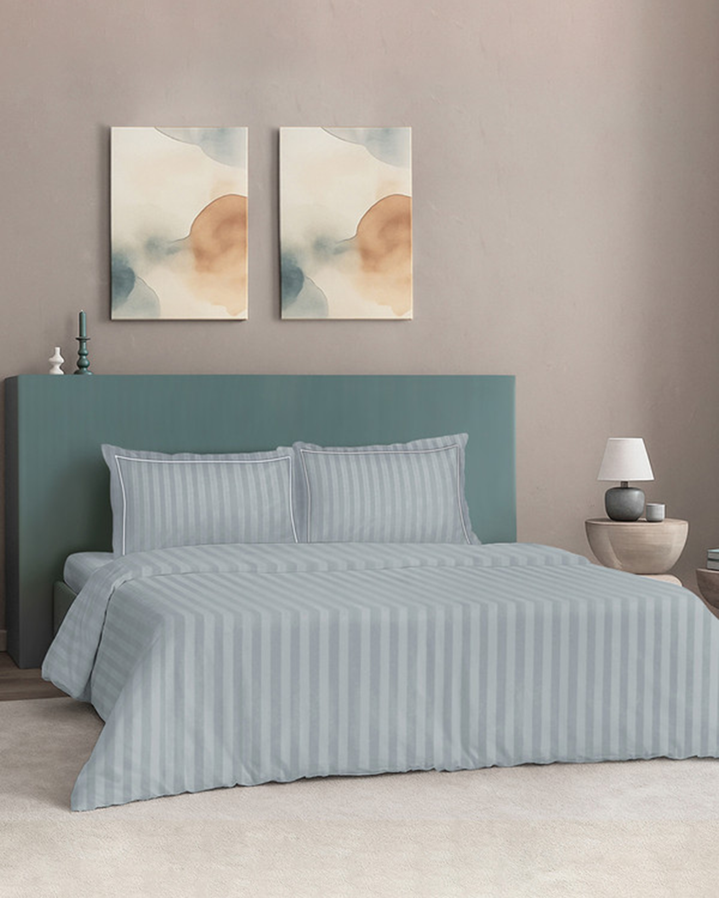 Mulberry Living Cotton King Duvet 300TC Elysian Stripes Cameo Rose