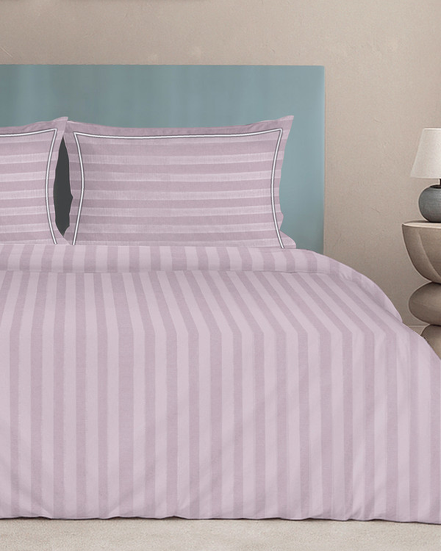 Mulberry Living Cotton King Duvet 300TC Elysian Stripes Cameo Rose
