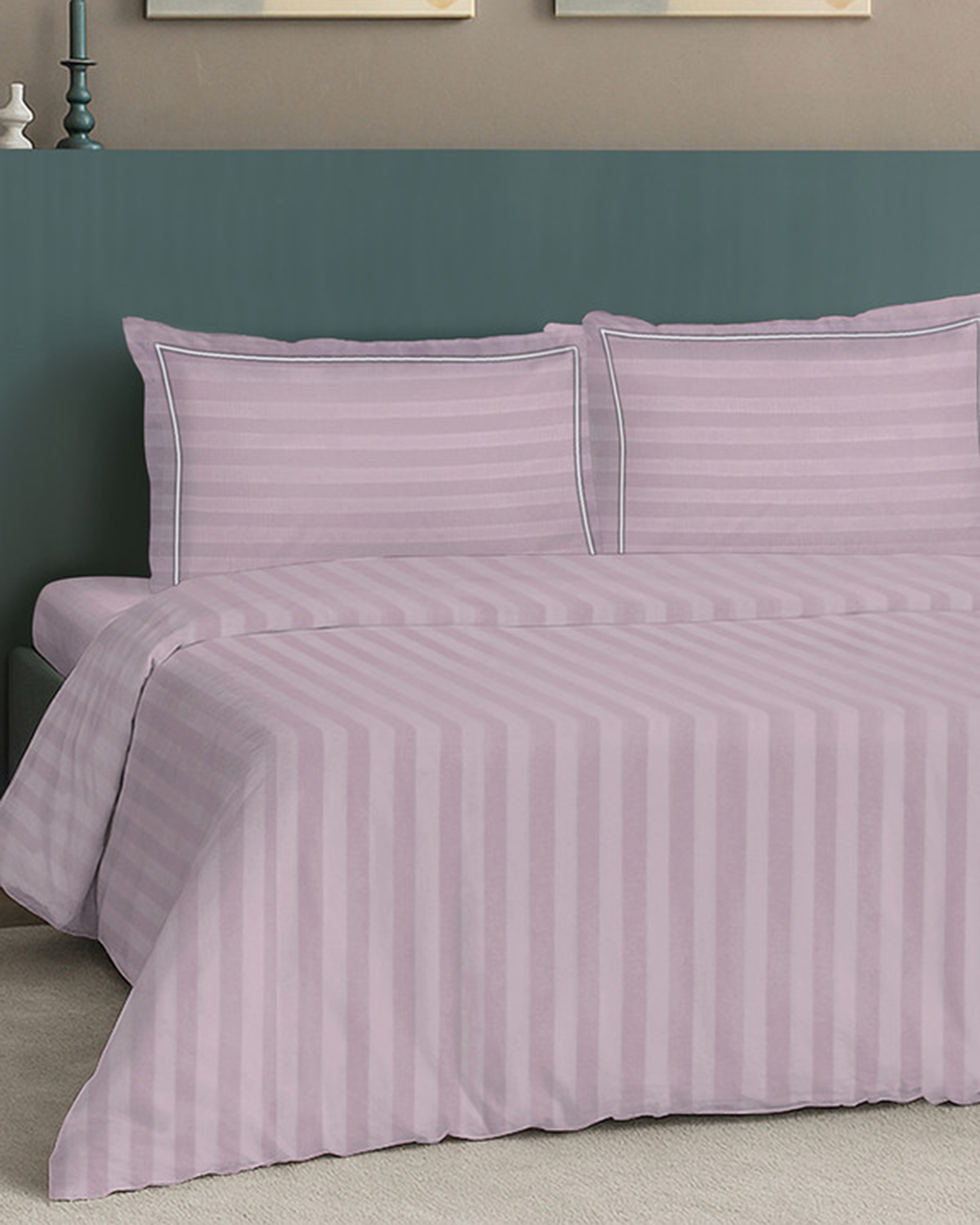 Mulberry Living Cotton King Duvet 300TC Elysian Stripes Cameo Rose