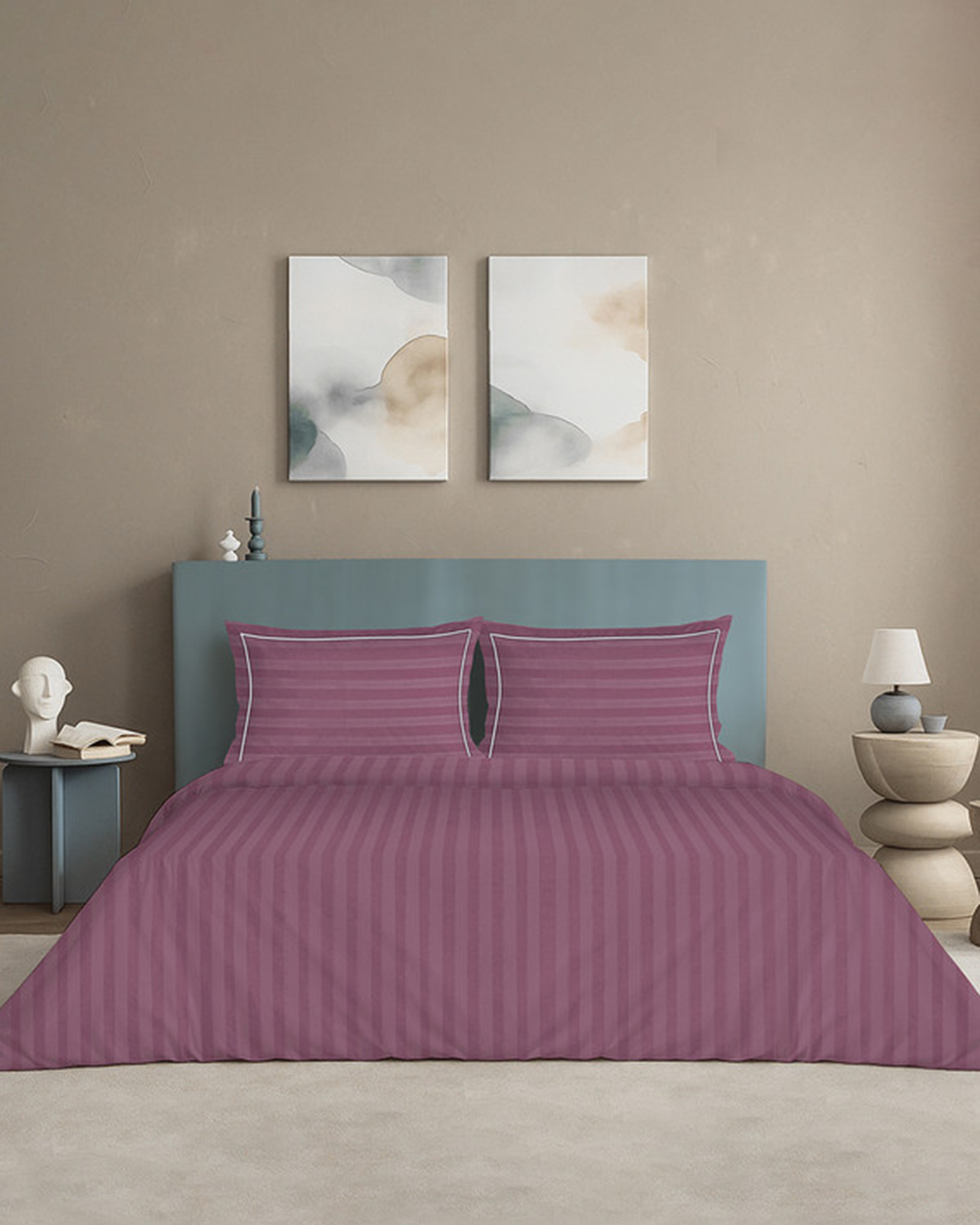 Mulberry Living Cotton King Duvet 300TC Elysian Stripes Cameo Rose