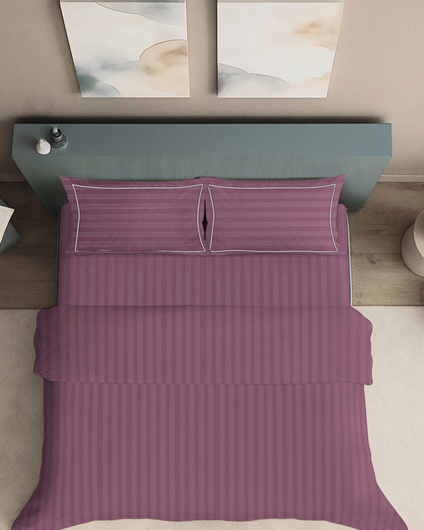 Mulberry Living Cotton King Duvet 300TC Elysian Stripes Cameo Rose