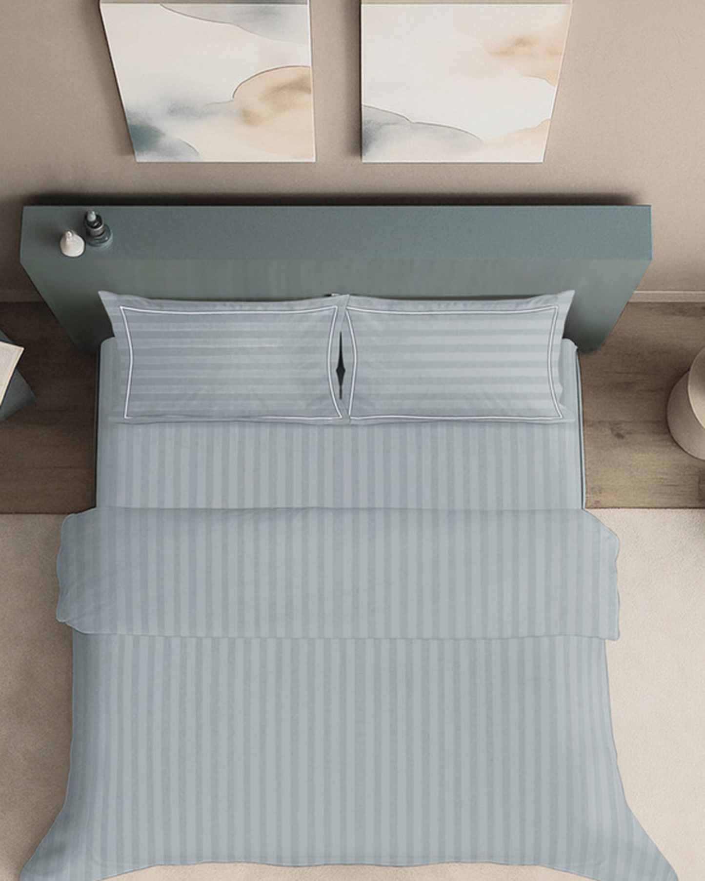Mulberry Living Cotton King Duvet 300TC Elysian Stripes Cameo Rose