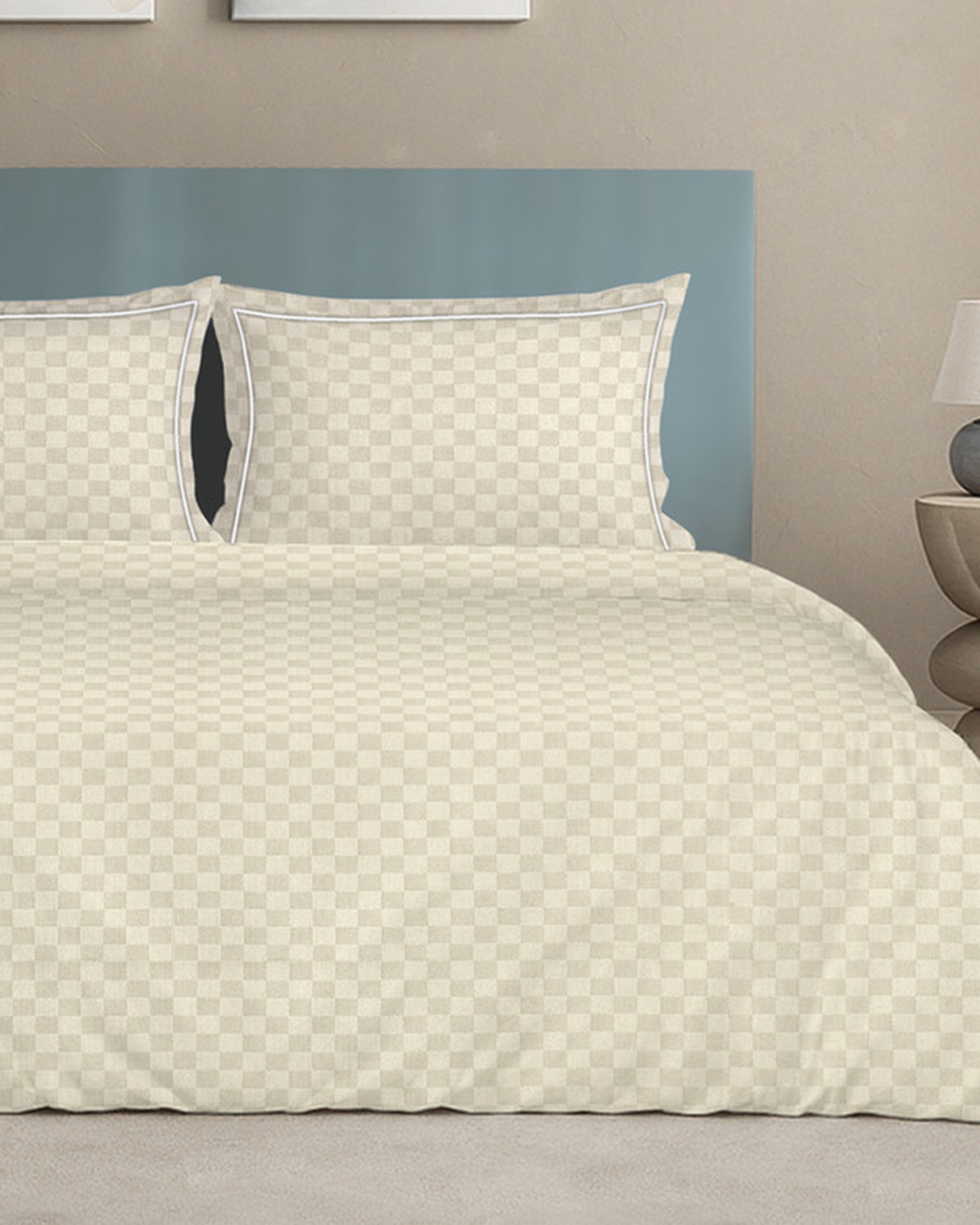Mulberry Living Cotton King Duvet 300TC Urban Grid White