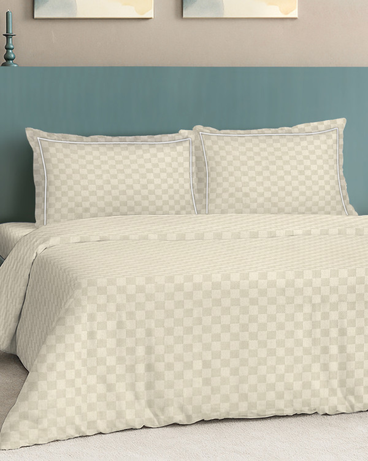 Mulberry Living Cotton King Duvet 300TC Urban Grid White