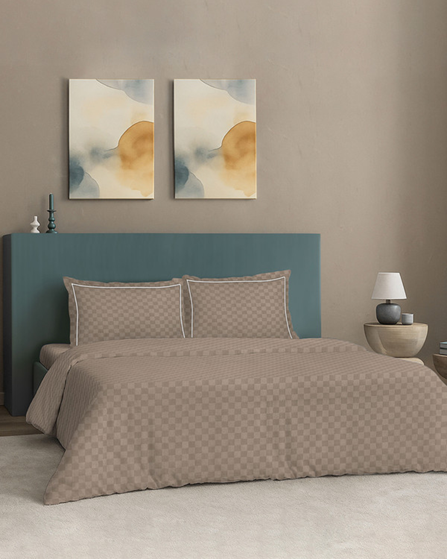 Mulberry Living Cotton King Duvet 300TC Urban Grid White