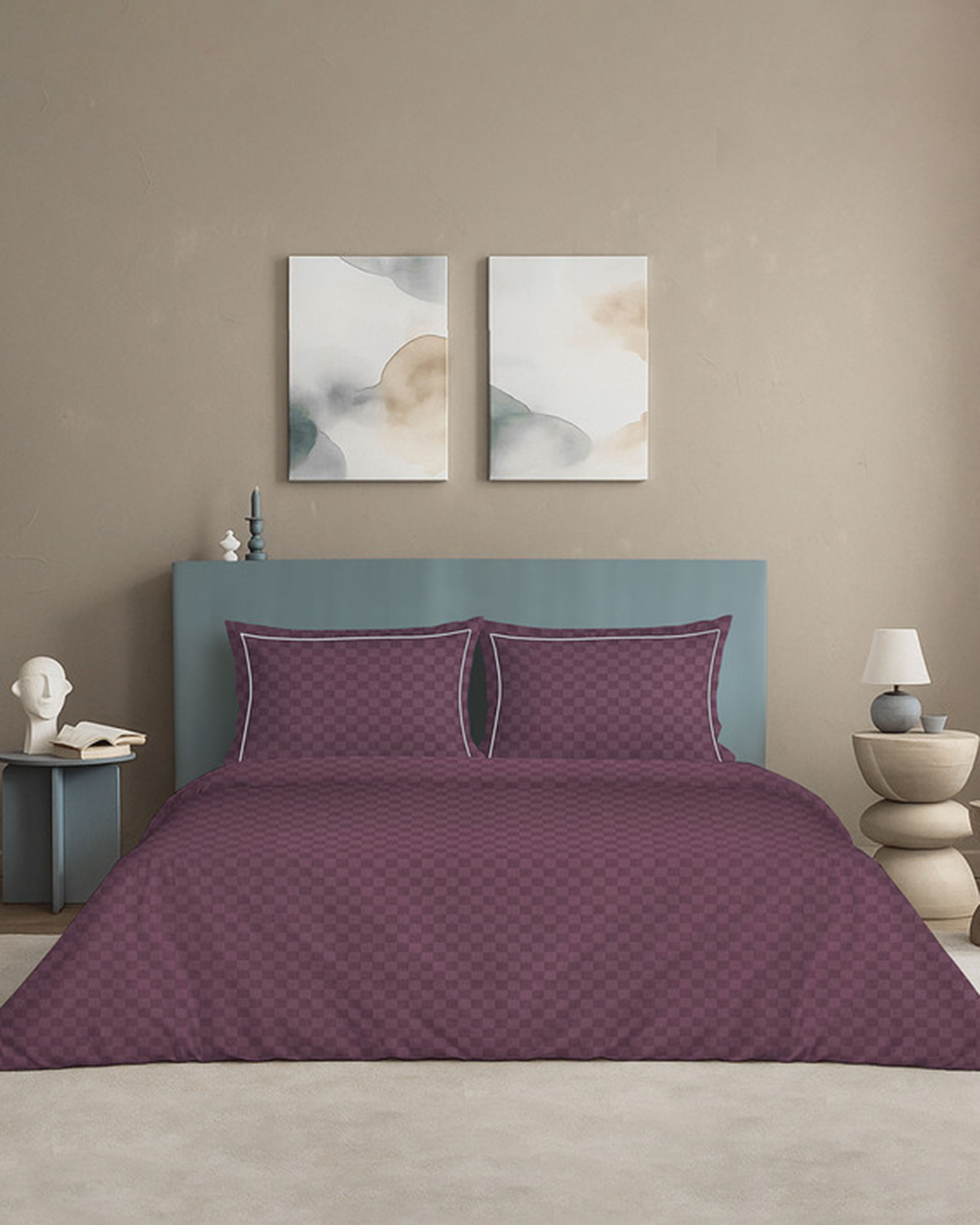 Mulberry Living Cotton King Duvet 300TC Urban Grid White