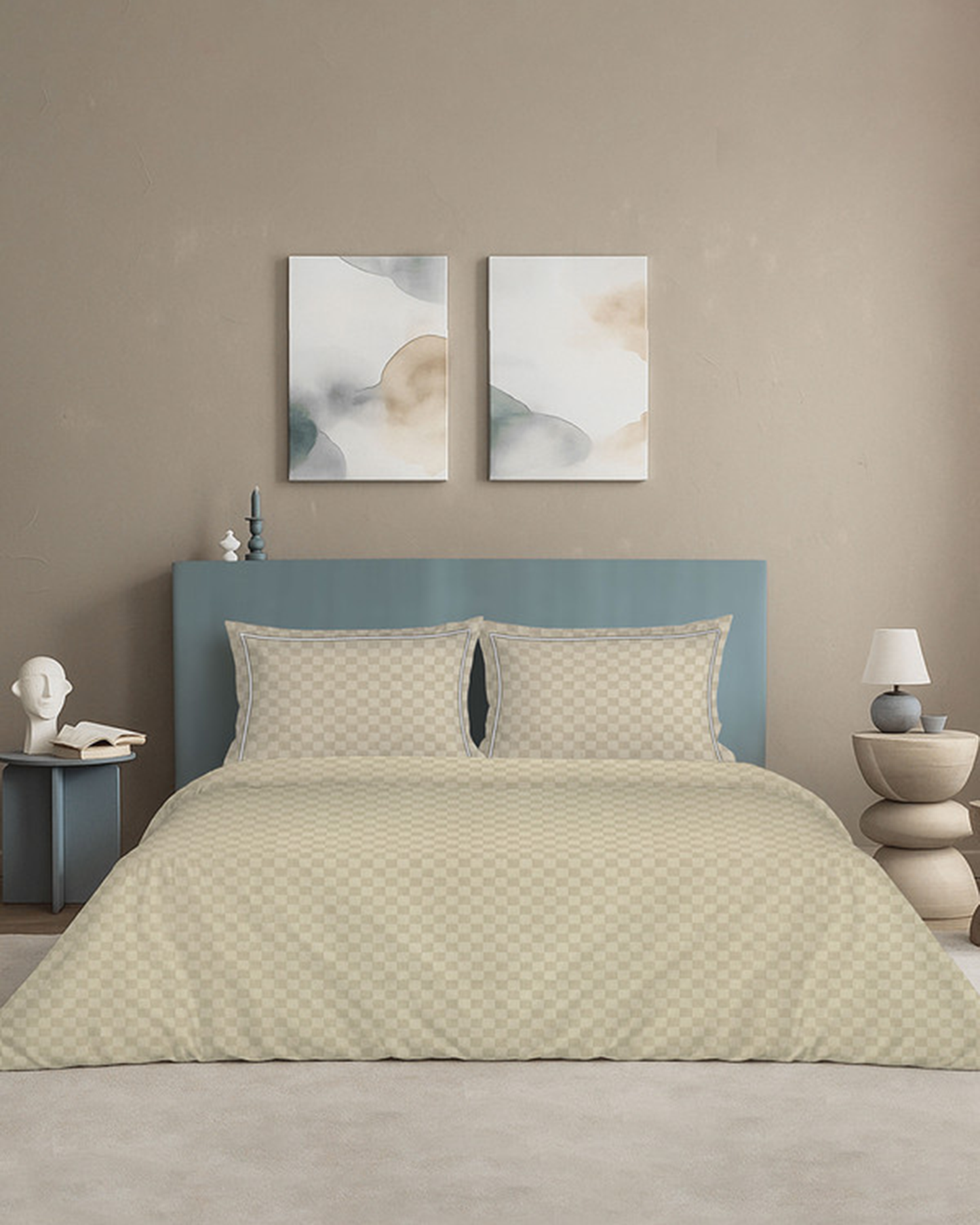 Mulberry Living Cotton King Duvet 300TC Urban Grid White