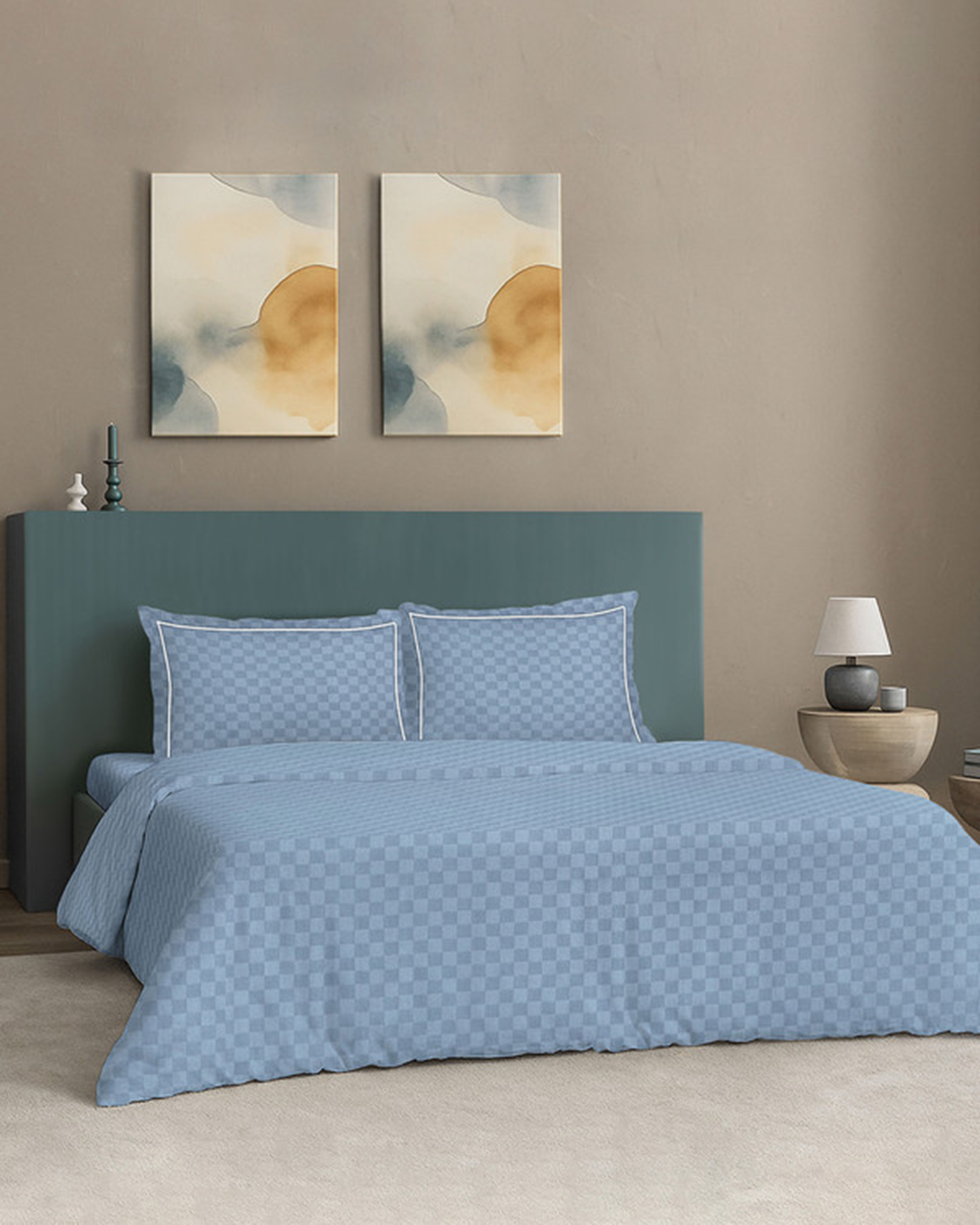 Mulberry Living Cotton King Duvet 300TC Urban Grid White