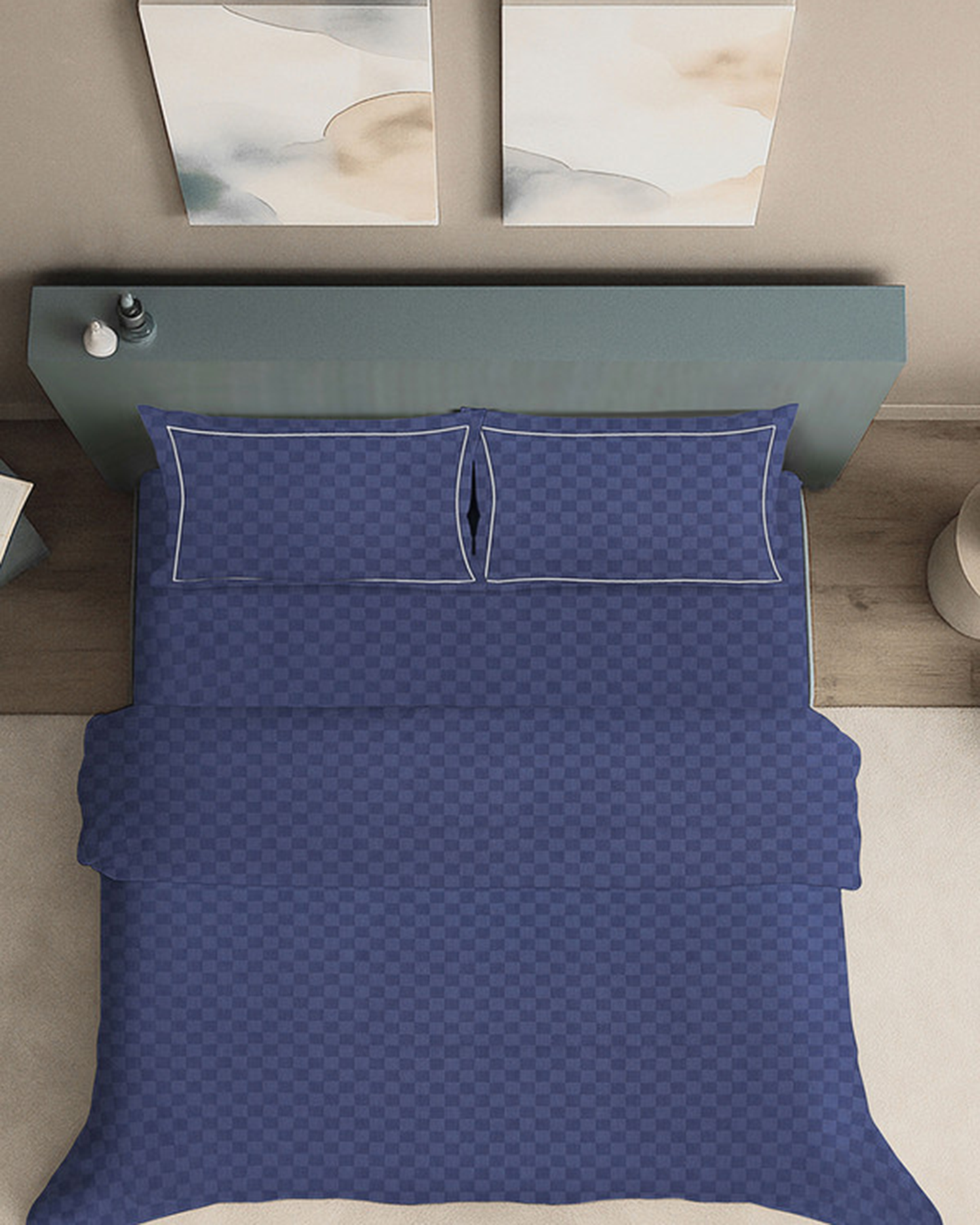 Mulberry Living Cotton King Duvet 300TC Urban Grid White