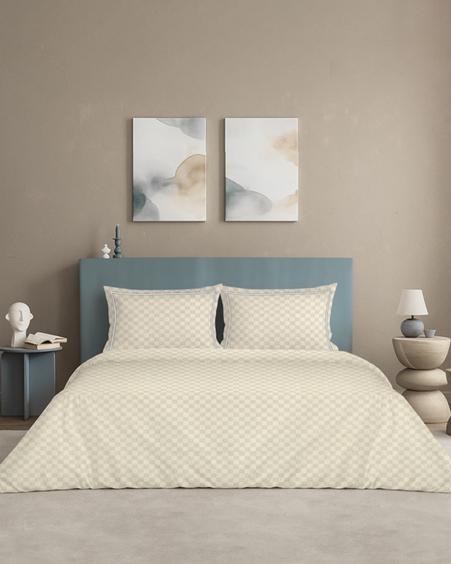 Mulberry Living Cotton King Duvet 300TC Urban Grid White