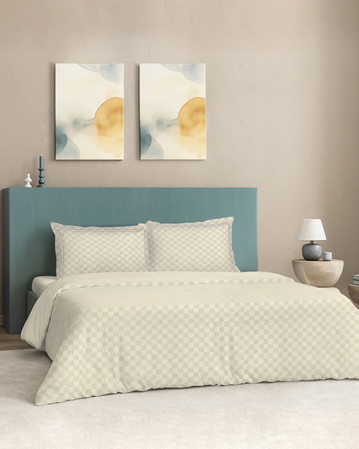 Mulberry Living Cotton King Duvet 300TC Urban Grid White