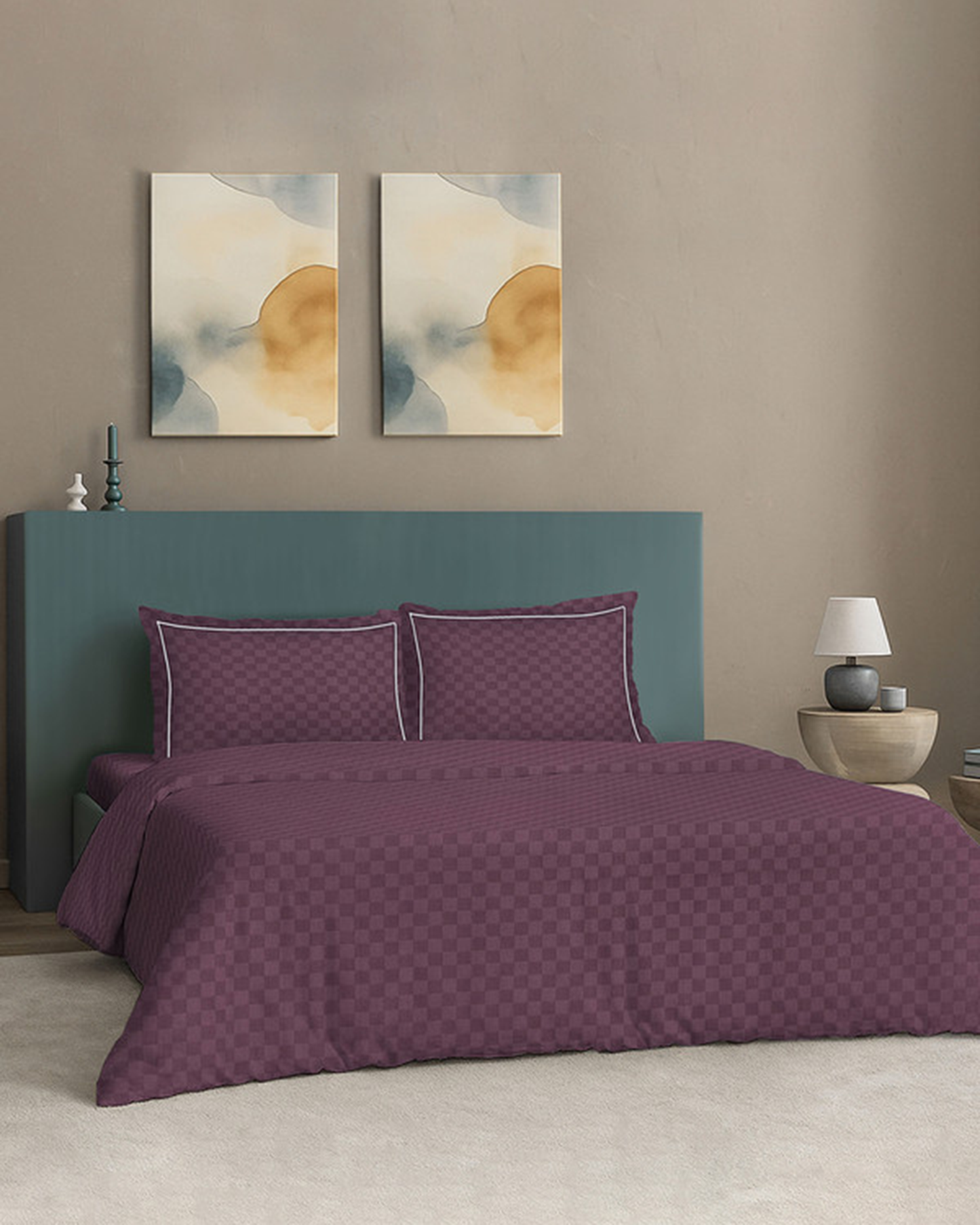 Mulberry Living Cotton King Duvet 300TC Urban Grid White