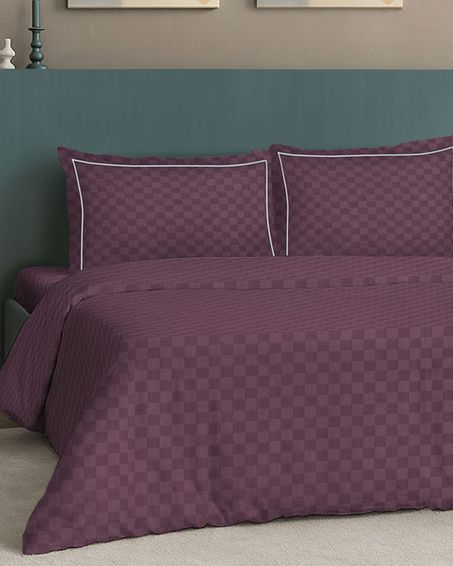 Mulberry Living Cotton King Duvet 300TC Urban Grid White