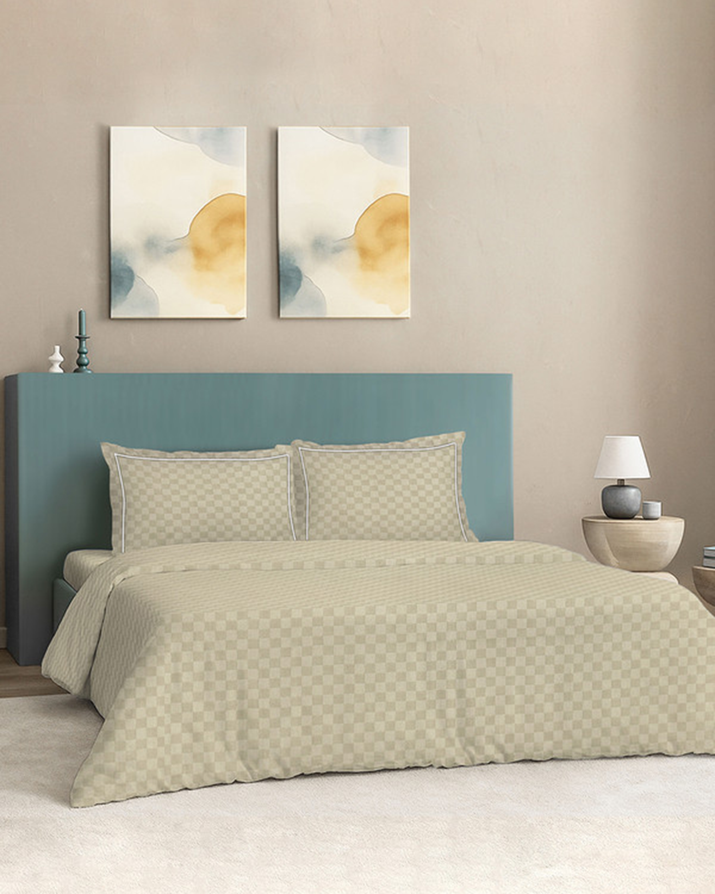 Mulberry Living Cotton King Duvet 300TC Urban Grid White