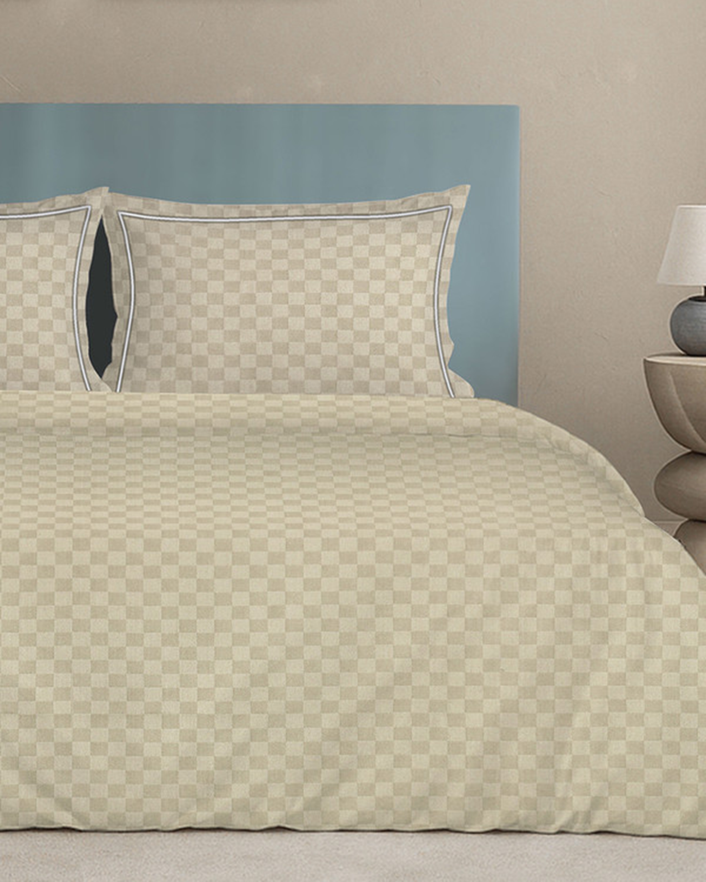 Mulberry Living Cotton King Duvet 300TC Urban Grid White