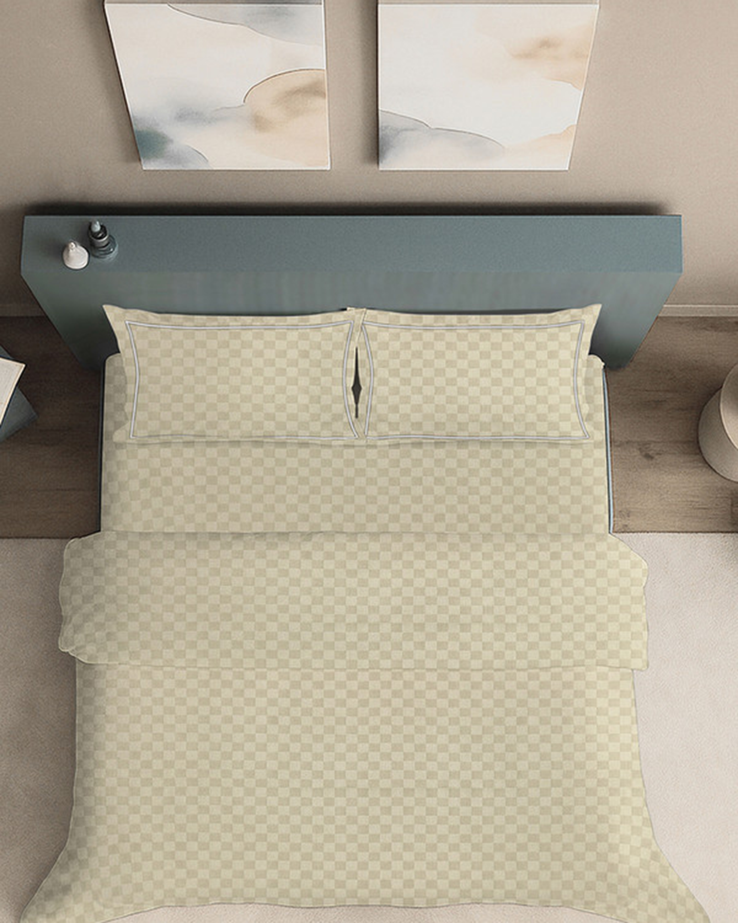 Mulberry Living Cotton King Duvet 300TC Urban Grid White