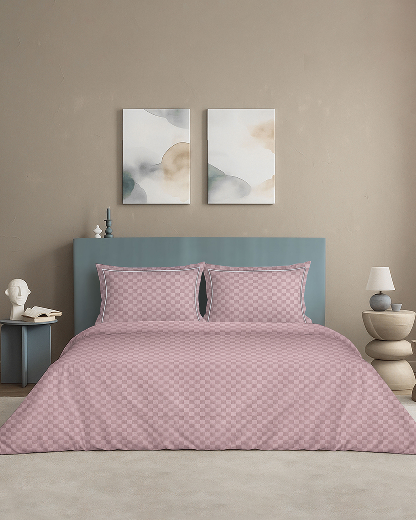 Mulberry Living Cotton Cal King 4Pc Urban Grid Silver Grey