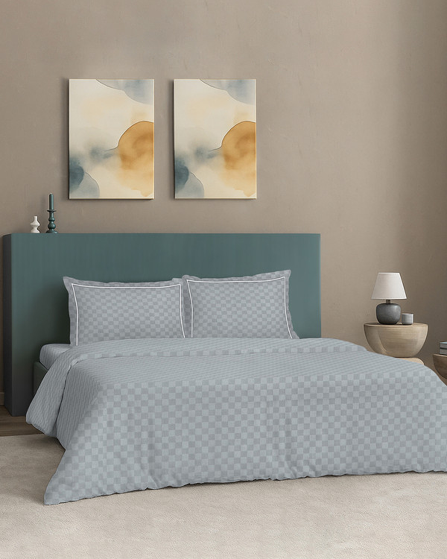 Mulberry Living Cotton King 4Pc Urban Grid Pearl