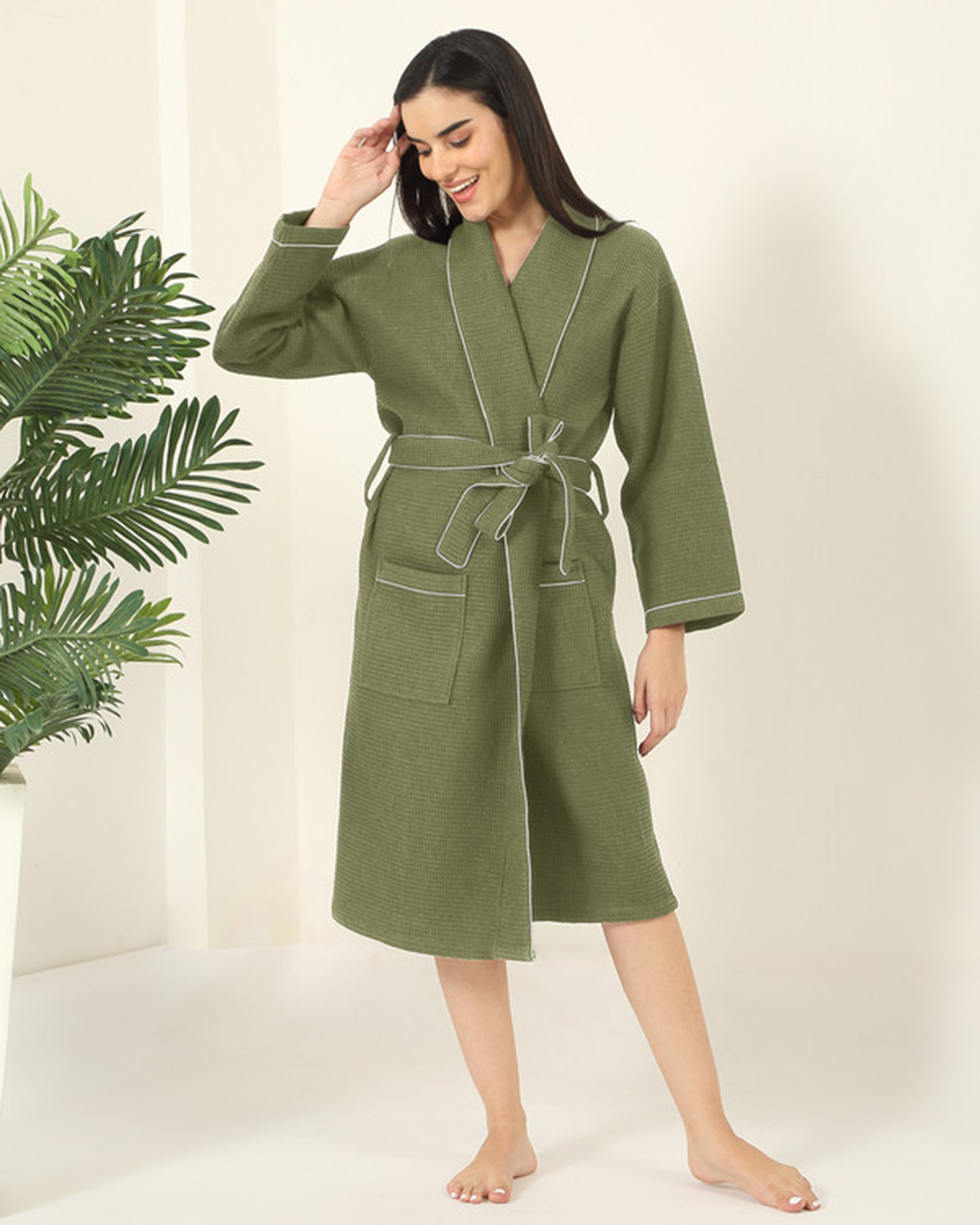 Mulberry Living Cotton Bathrobe Waffle Unisex Green