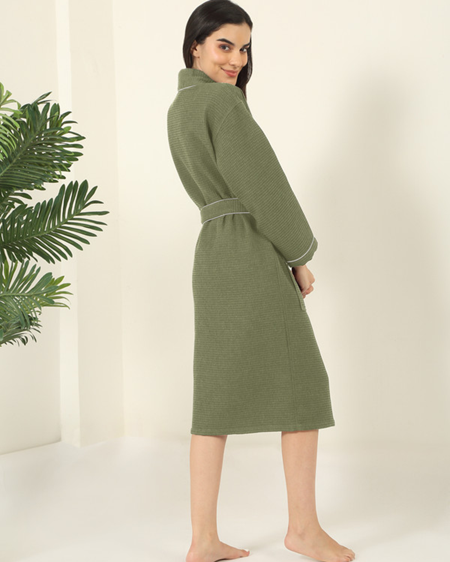 Mulberry Living Cotton Bathrobe Waffle Unisex Green