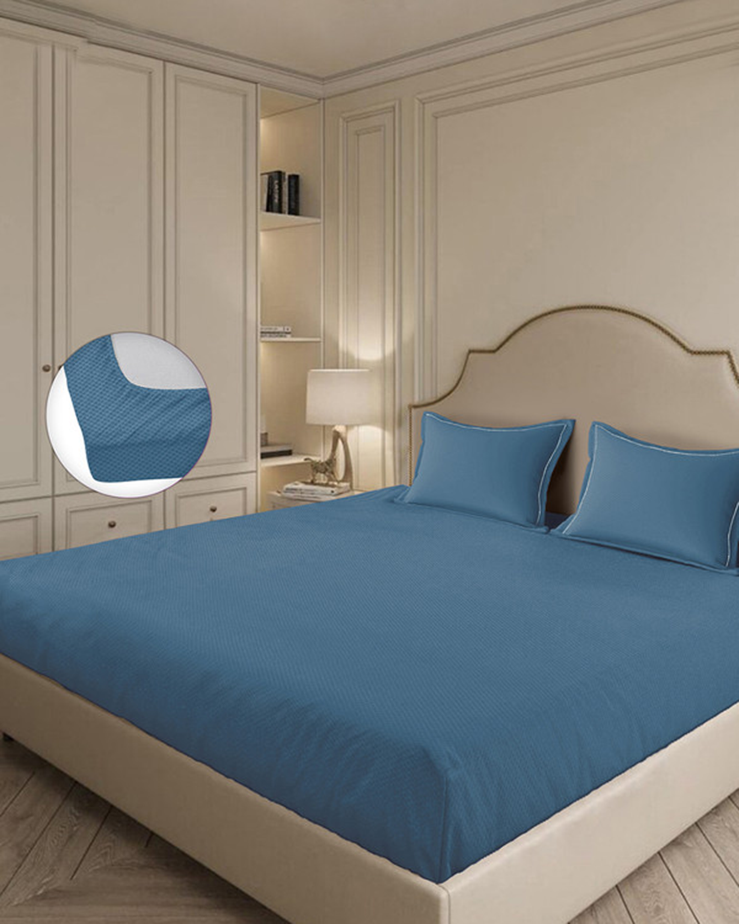 Mulberry Living Cotton King Fitted 3Pc Micro Checks Stratosphere Blue