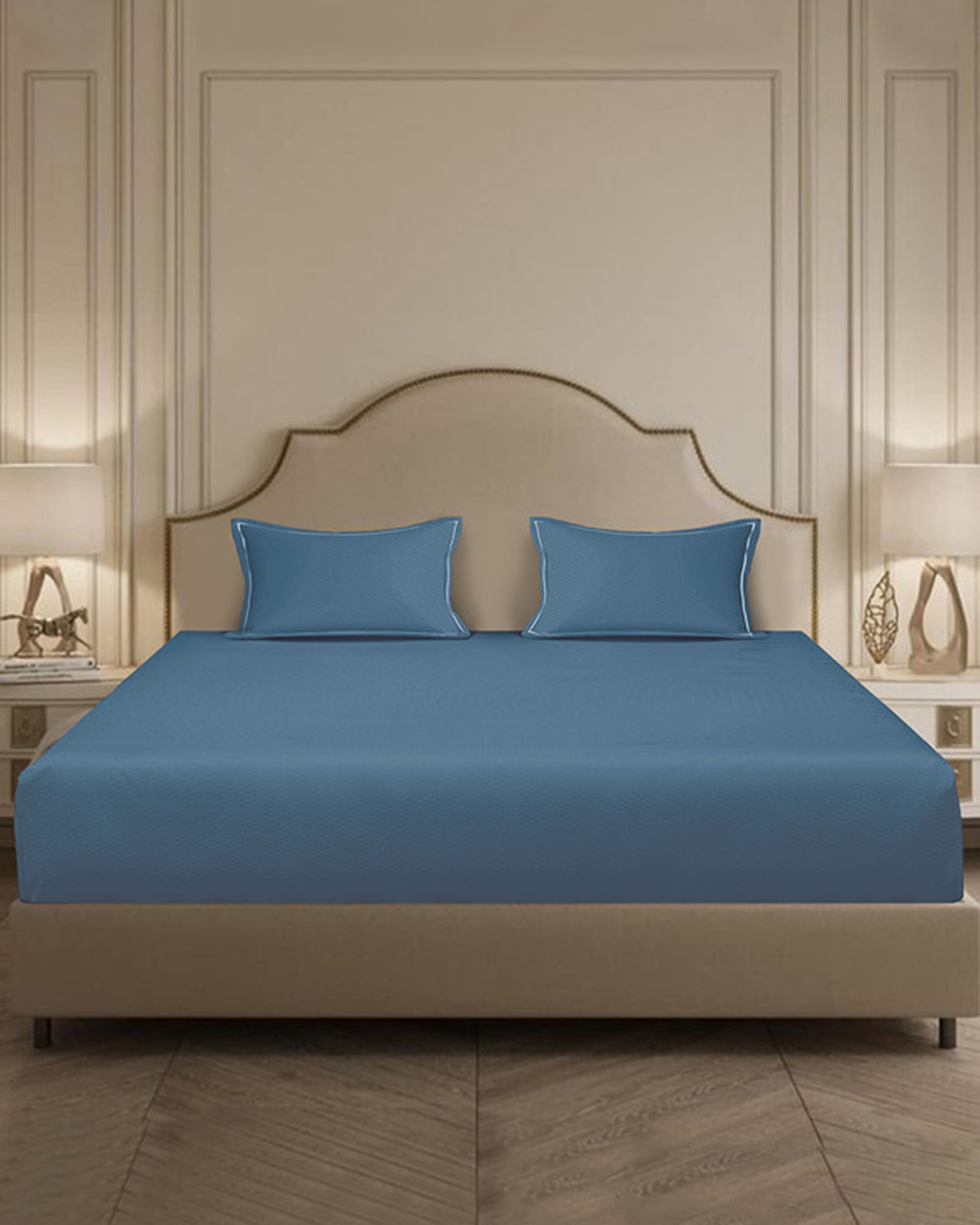 Mulberry Living Cotton King Fitted 3Pc Micro Checks Stratosphere Blue