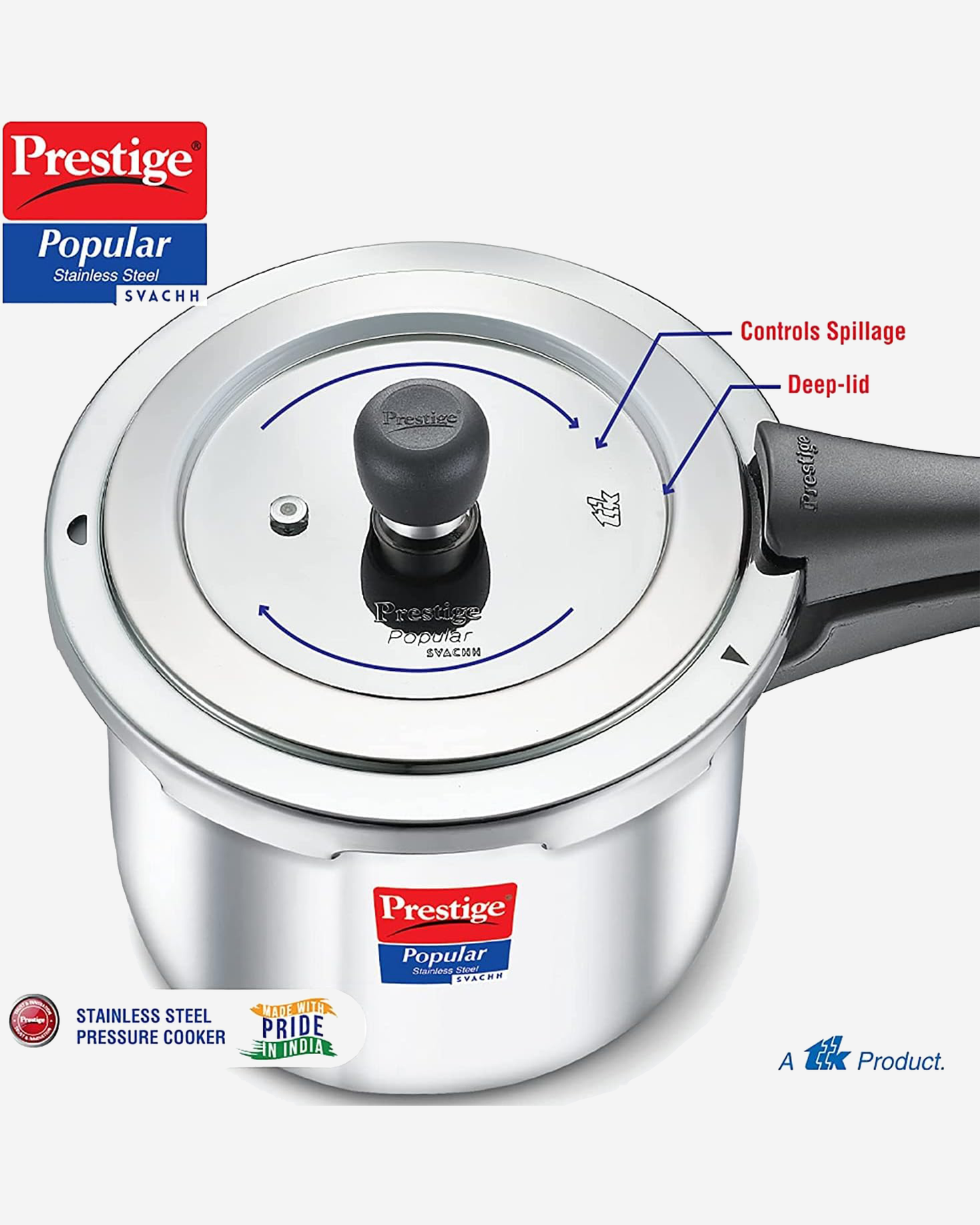 Prestige Popular Svachh Pressure Cooker 7.5L Stainless Steel