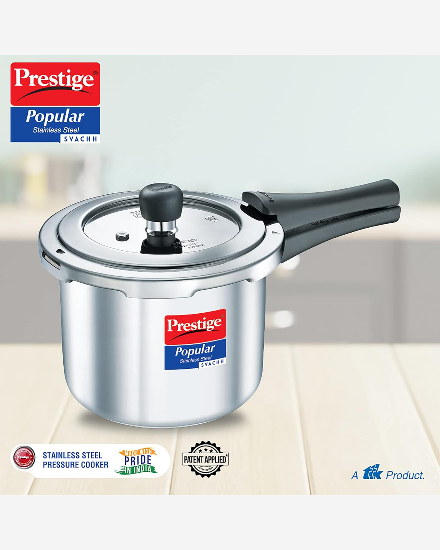 Prestige Popular Svachh Pressure Cooker 1.5L Stainless Steel Outer Lid