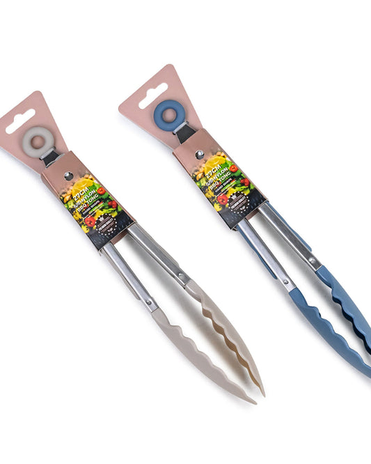 ملقط شواء من الفولاذ المقاوم للصدأ والنايلون من كوزين آرت، مقاس 27 سم - ملقط شواء متين مقاوم للحرارة مع أطراف نايلون مانعة للانزلاق