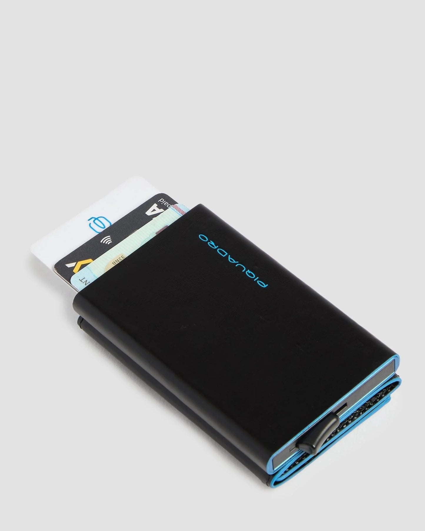 Piquadro Blue Square Pop-Up Card Holder Wallet Black