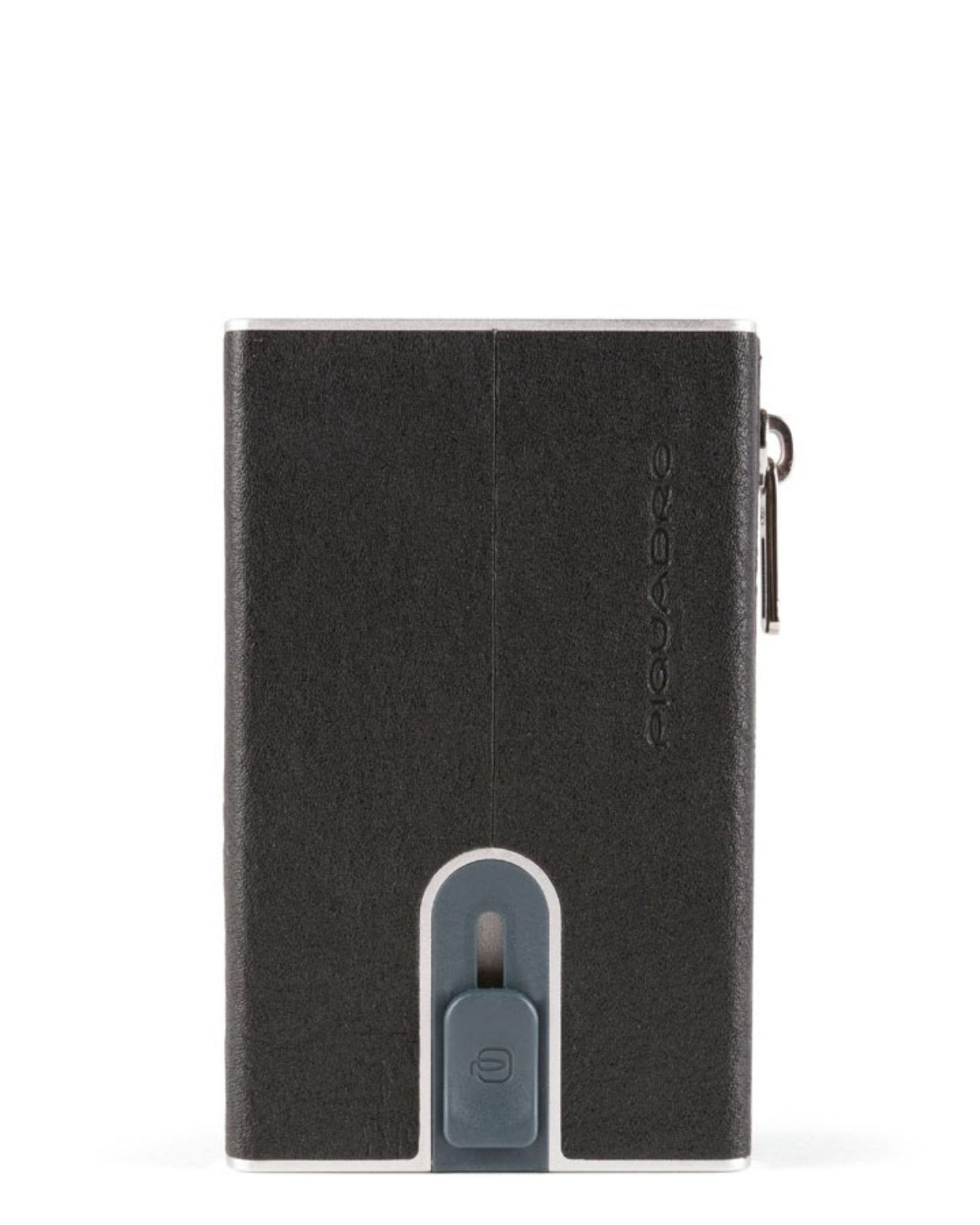 Piquadro Black Square Compact Wallet For Banknotes And Credit Cards With Coin Pocket Sliding System And Rfid Anti-Fraud