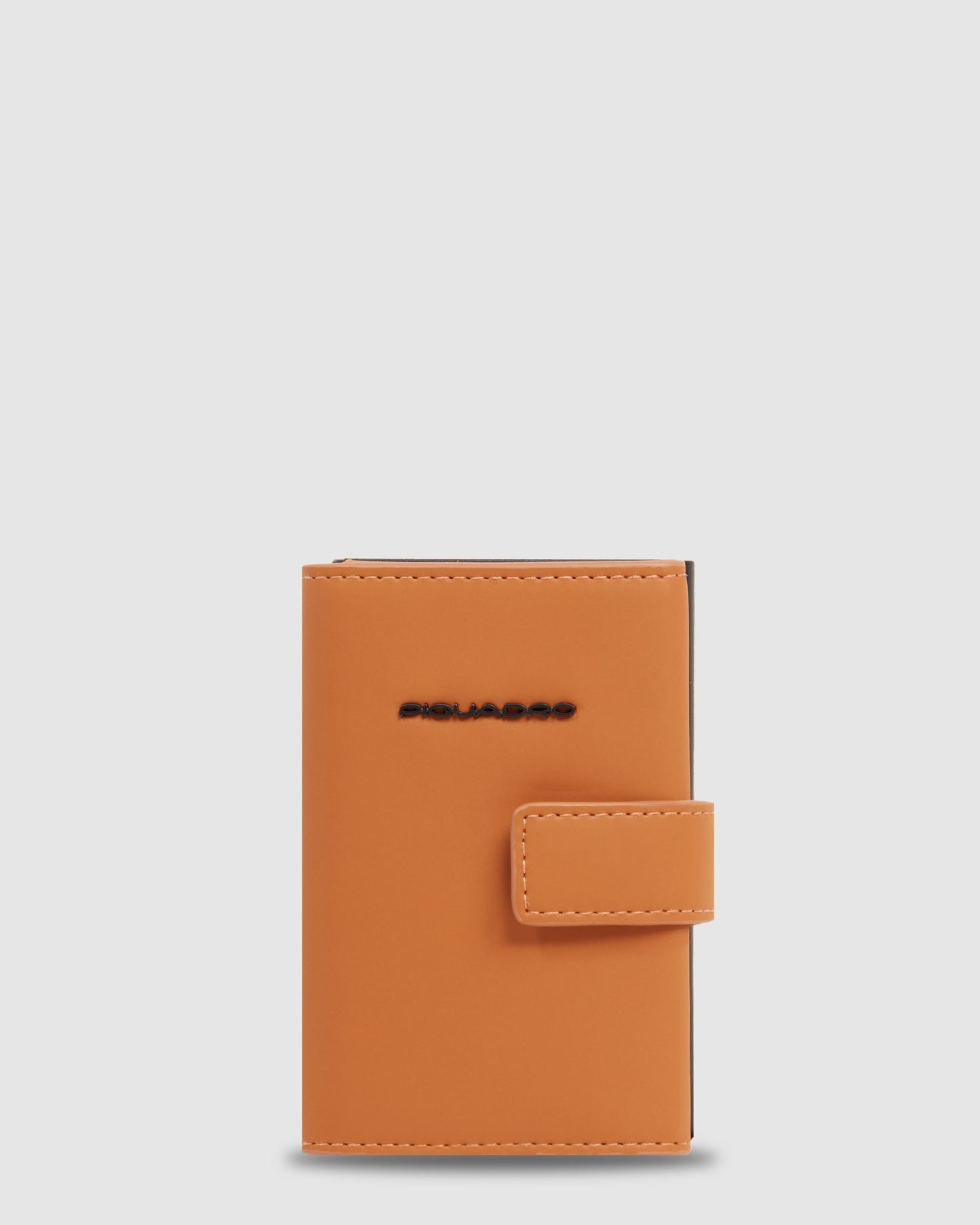 Piquadro Corner Special Credit Card Holder In Metal And Rubberized Fabric Tobacco Brown