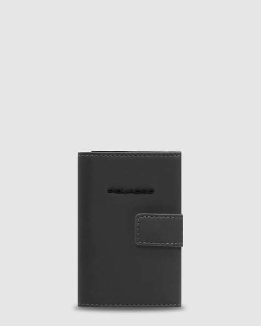 Piquadro Corner Special Credit Card Holder In Metal And Rubberized Fabric Black