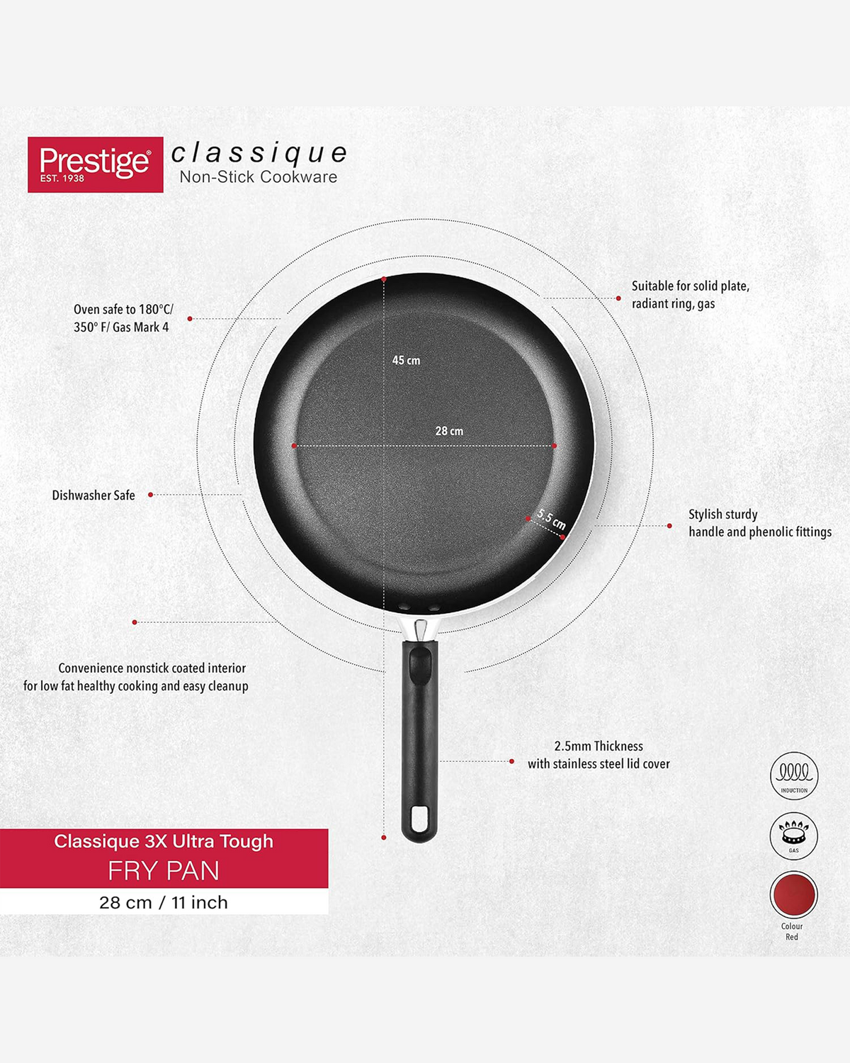 Prestige Classique Sauce Pan 16cm Non-Stick Red