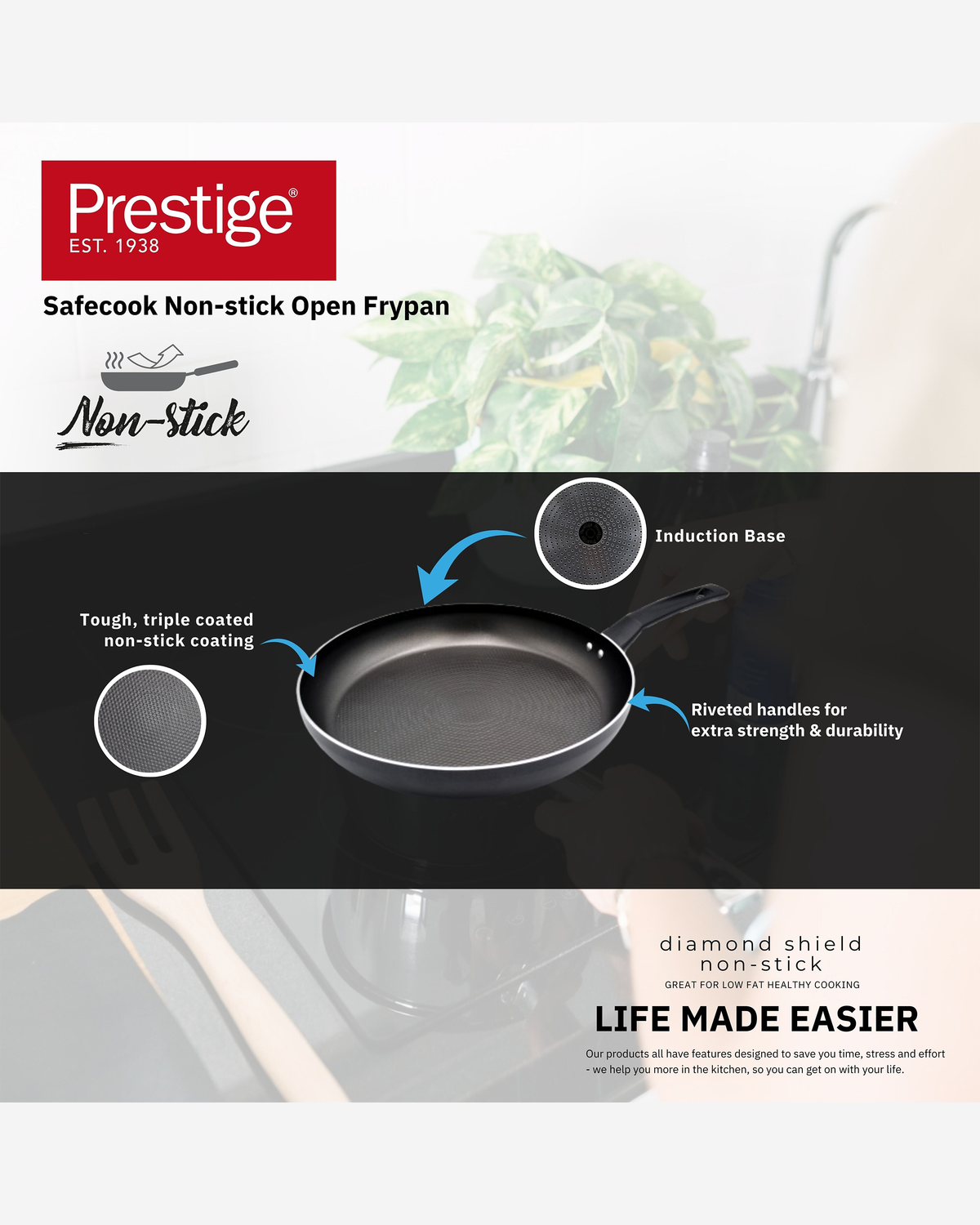Prestige Safecook Saucepan 14cm Black Glass Lid