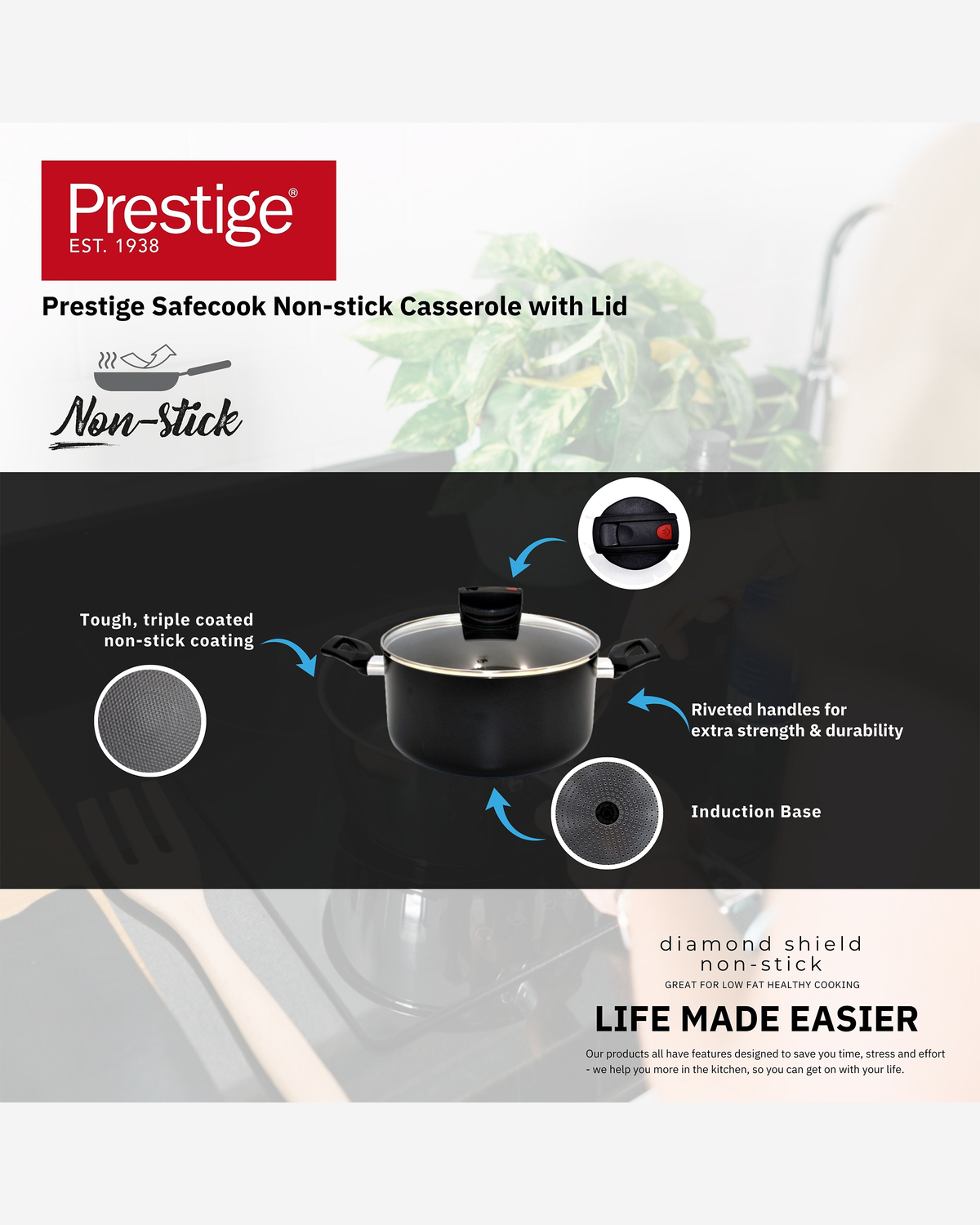 Prestige Safecook Stockpot 30cm Black Covered