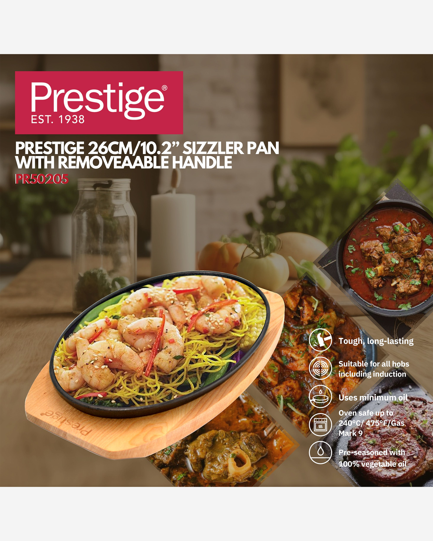 Prestige Knife Block Set 7Pc Stainless Steel with Scissors