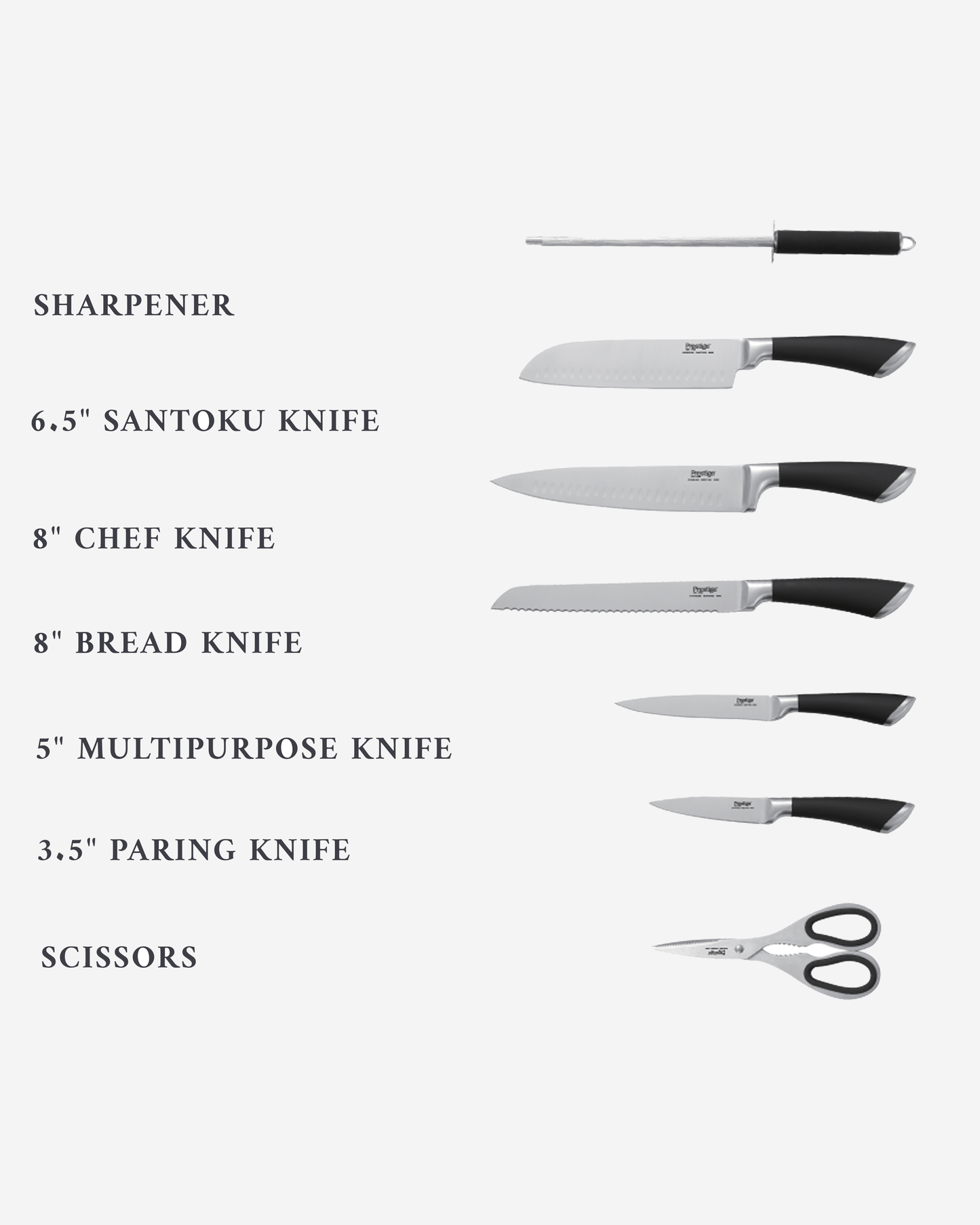 Prestige Knife Block Set 15Pc Stainless Steel with Sharpener
