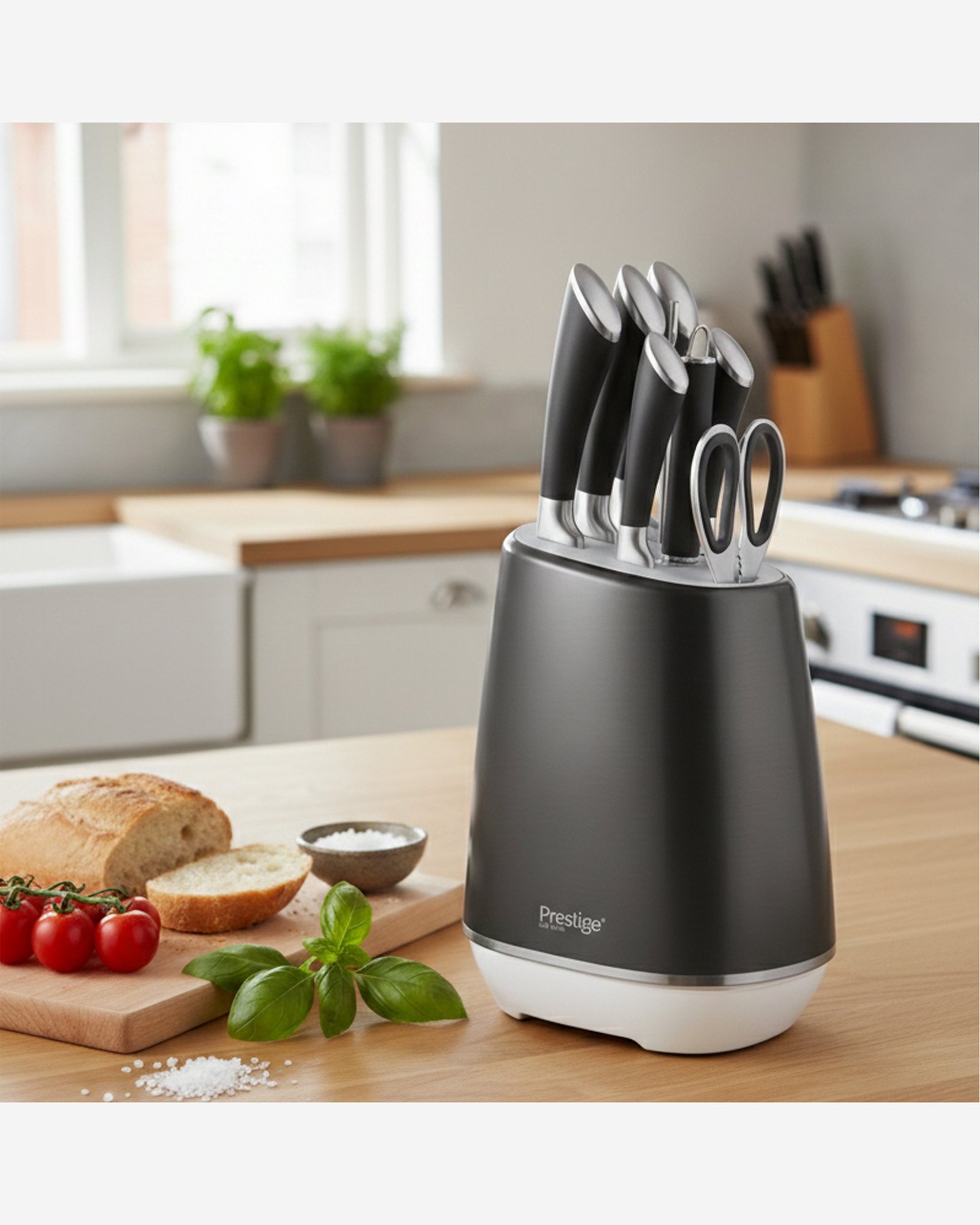 Prestige Knife Block Set 15Pc Stainless Steel with Sharpener