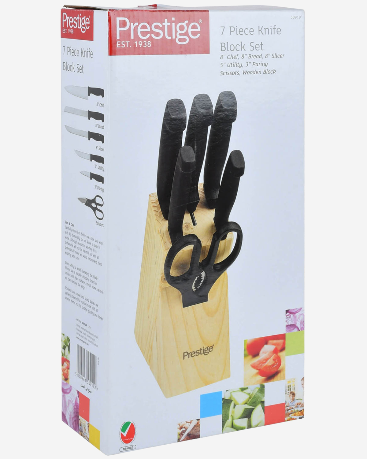 Prestige Knife Block Set 7Pc Stainless Steel with Scissors